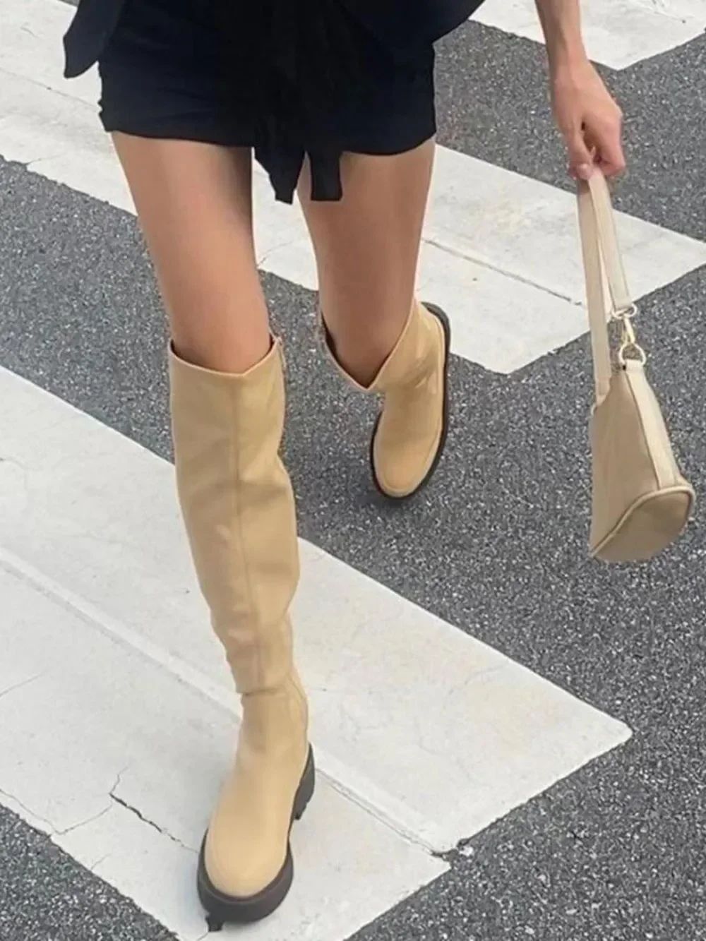 Franco Sarto Janna Cream Over The Knee Platform Boots Size 8